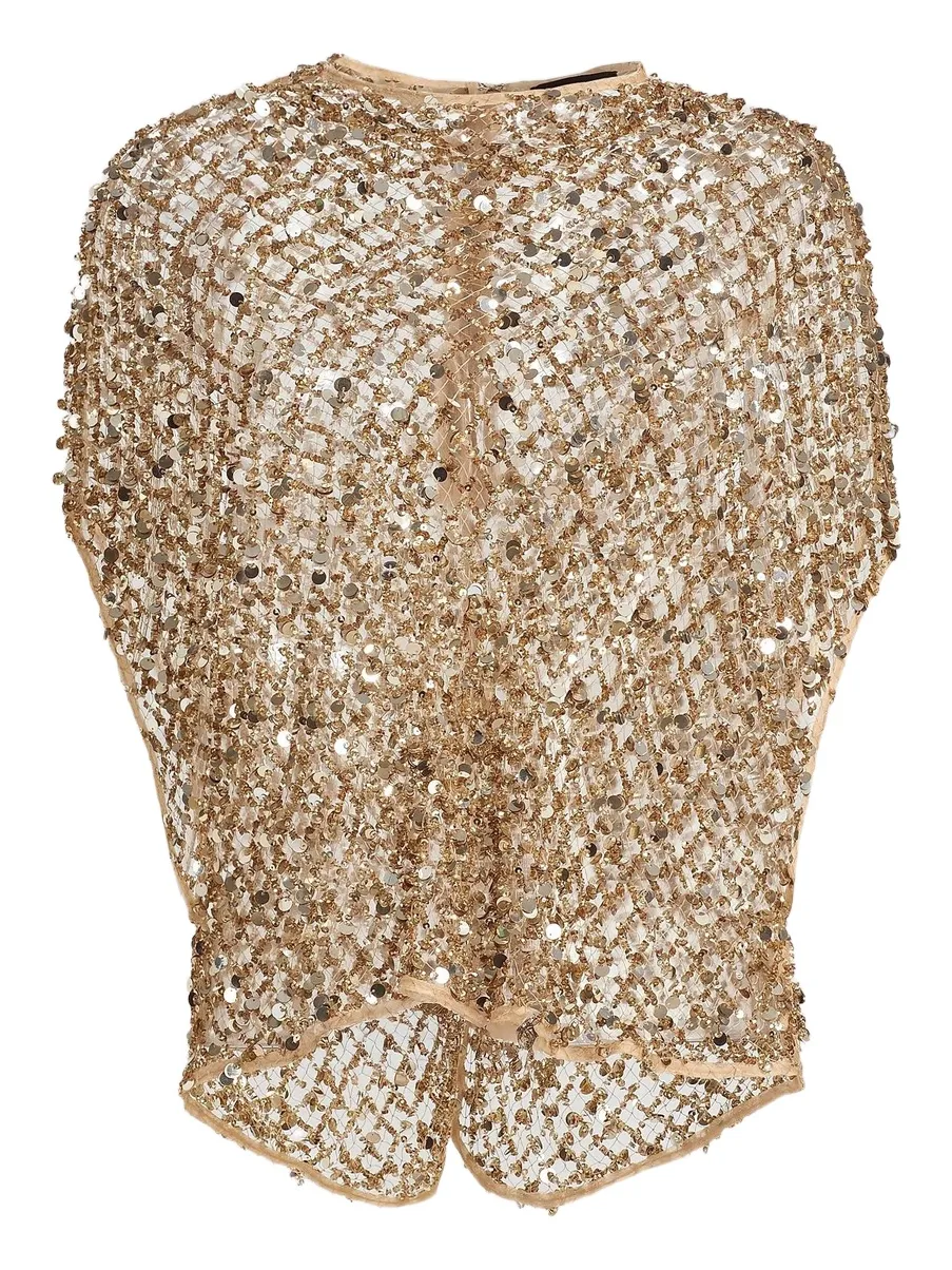 Lapointe Women's Net Mesh Sequin Cape T-Shirt