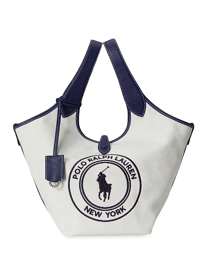 Women's Polo Play Medium Logo Cotton Canvas Tote Bag Women's Polo Play Medium Logo Cotton Canvas Tote Bag