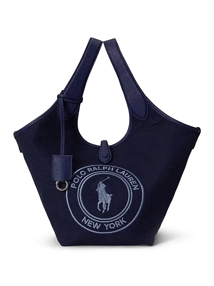 Women's Polo Play Medium Logo Cotton Canvas Tote Bag Women's Polo Play Medium Logo Cotton Canvas Tote Bag