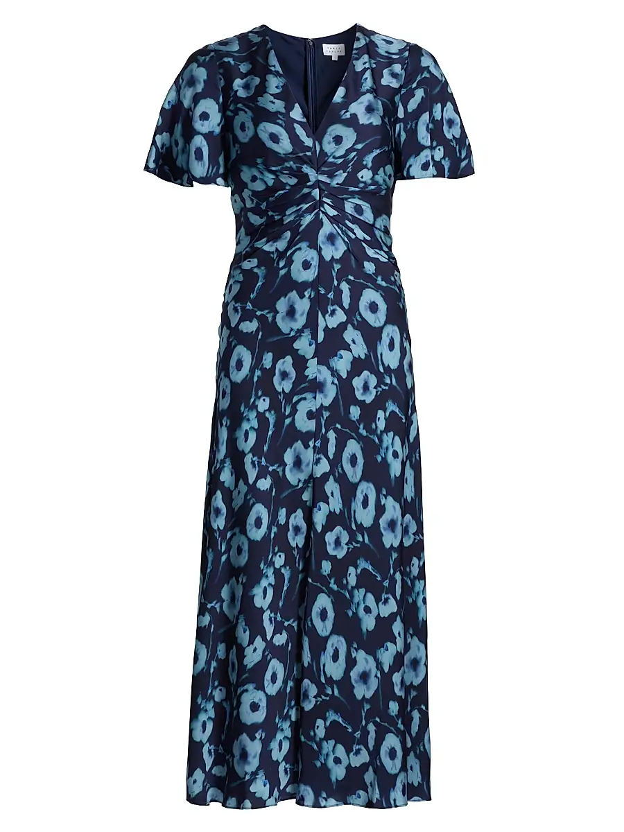 Tanya Taylor Women's Daphne Poppy Dot Midi-Dress - Maritime Blue Multi | Image 1 Tanya Taylor Women's Daphne Poppy Dot Midi-Dress - Maritime Blue Multi | Image 1