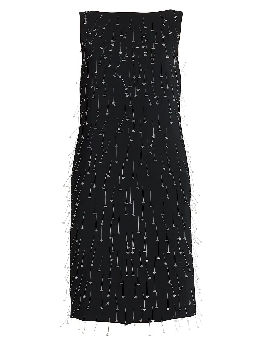 MOSCHINO Women's Embellished Crepe Knee-Length Dress - Multi Black | Image 1 MOSCHINO Women's Embellished Crepe Knee-Length Dress - Multi Black | Image 1