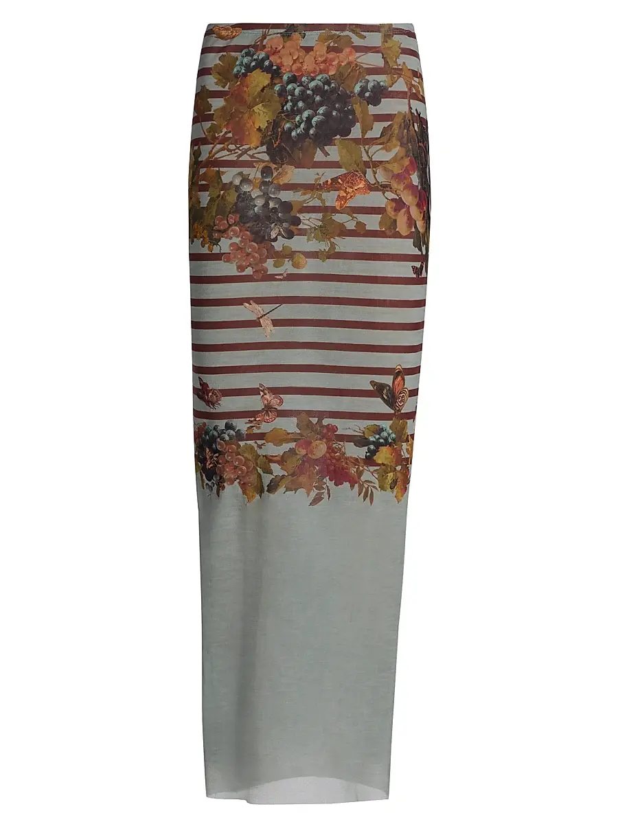 Jean Paul Gaultier Women's Printed Knit Mesh Maxi Skirt - Light Blue Multicolor | Image 1 Jean Paul Gaultier Women's Printed Knit Mesh Maxi Skirt - Light Blue Multicolor | Image 1