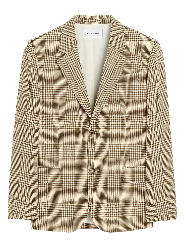 Men's Houndstooth Glen Plaid Wool Single-Breasted Blazer