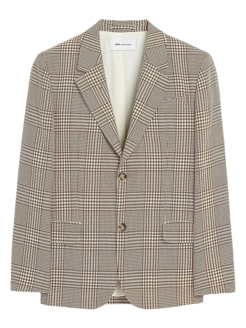 AMI PARIS Men's Houndstooth Glen Plaid Wool Single-Breasted Blazer