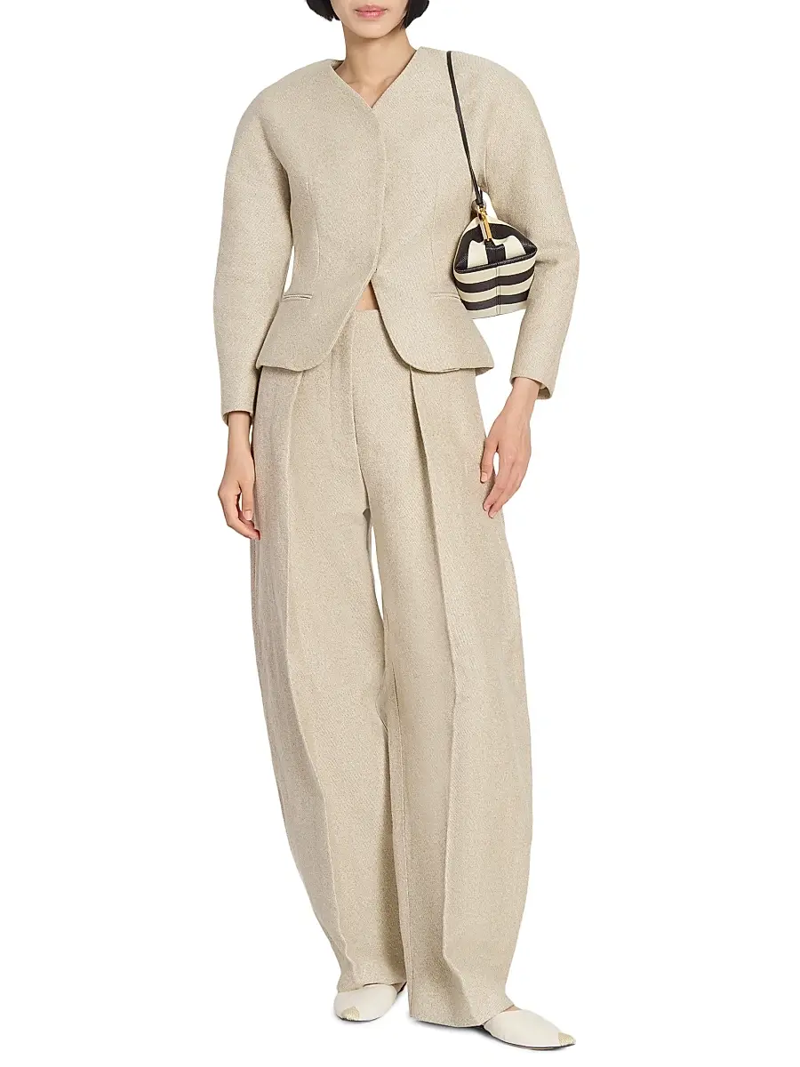 Jacquemus Women's Le Ovalo Cotton-Linen Pants - Off White | Thumbnail 2