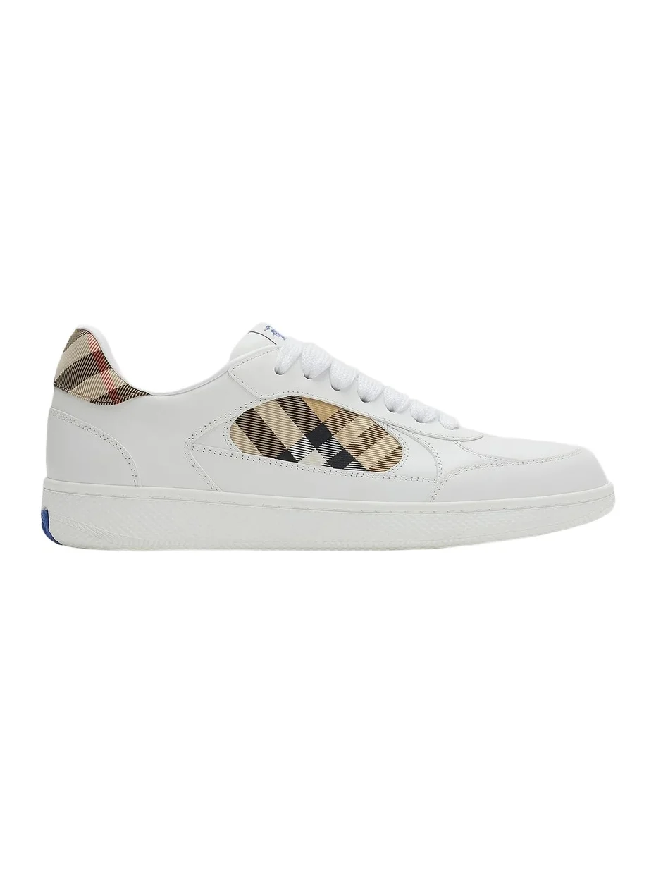 Burberry Men's Terrace Leather & Check Sneakers - Whitesand