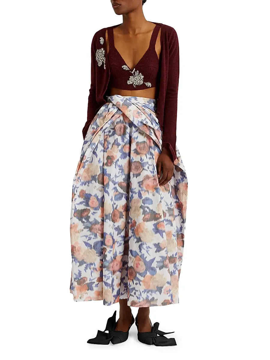 Erdem Women's Painted Roses Cocktail Full Skirt | Thumbnail 2 Erdem Women's Painted Roses Cocktail Full Skirt | Thumbnail 2