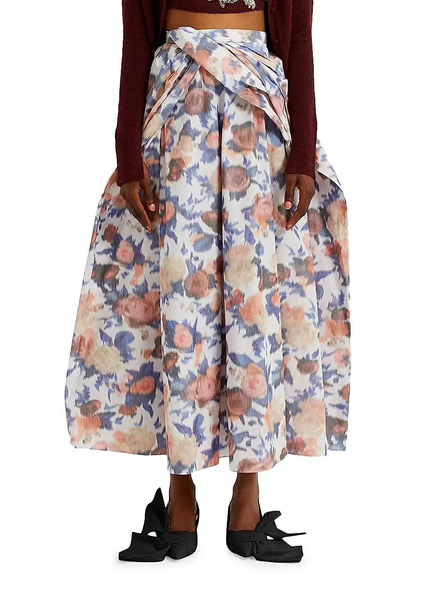 Erdem Women's Painted Roses Cocktail Full Skirt | Thumbnail 3 Erdem Women's Painted Roses Cocktail Full Skirt | Thumbnail 3