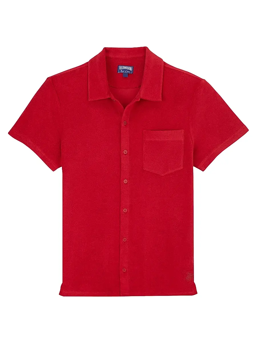 Vilebrequin Men's Organic Cotton Terry Button-Up - Red - Size XL | Image 1 Vilebrequin Men's Organic Cotton Terry Button-Up - Red - Size XL | Image 1