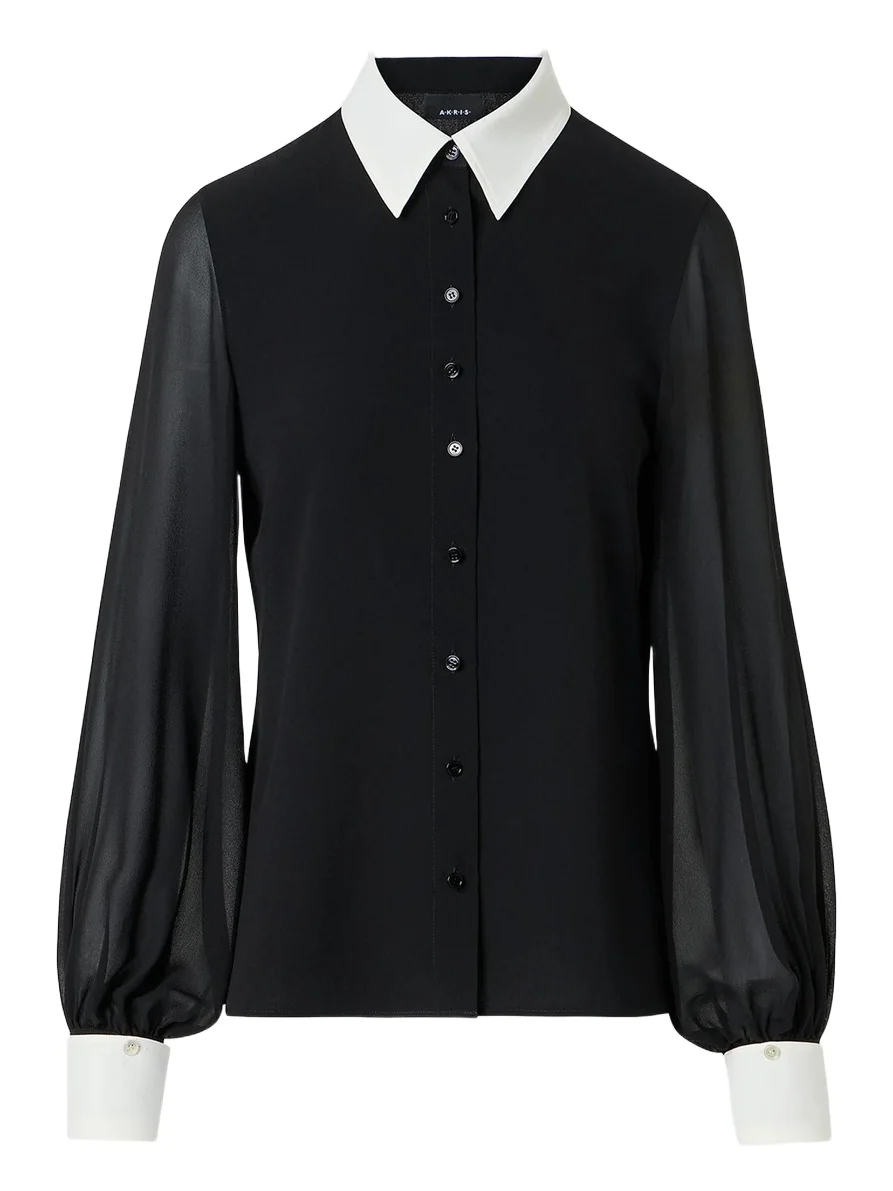 Akris Women's Contrast-Collar Silk Georgette Blouse