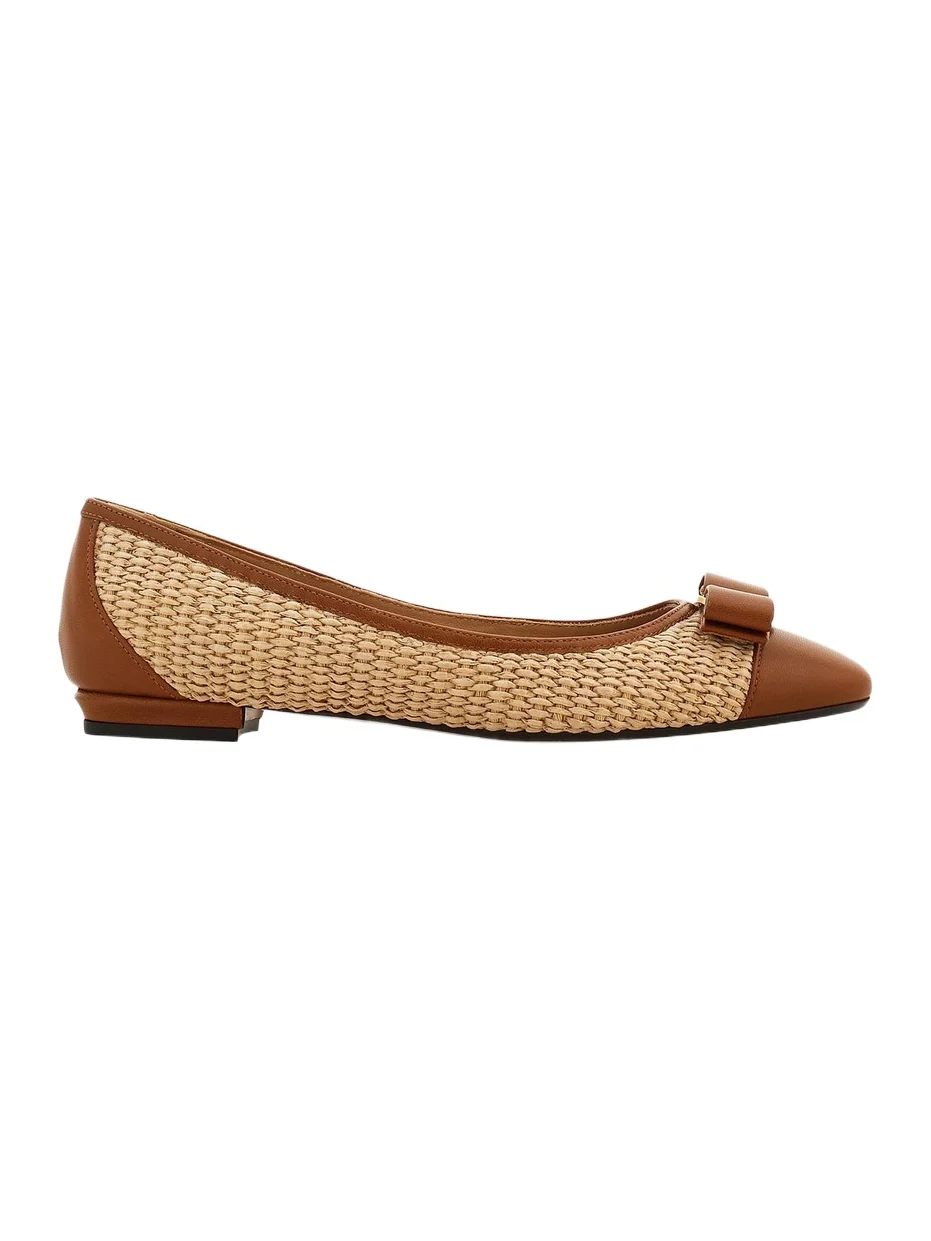 Ferragamo Women's Varina 2.0 Raffia & Leather Ballet Flats