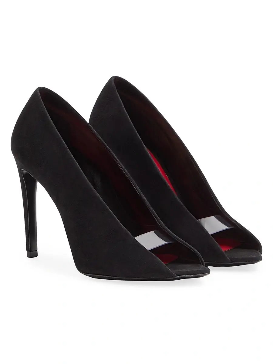 Valentino Garavani Women's Open-Toe 105MM Revele Suede Pumps - Black | Thumbnail 2 Valentino Garavani Women's Open-Toe 105MM Revele Suede Pumps - Black | Thumbnail 2