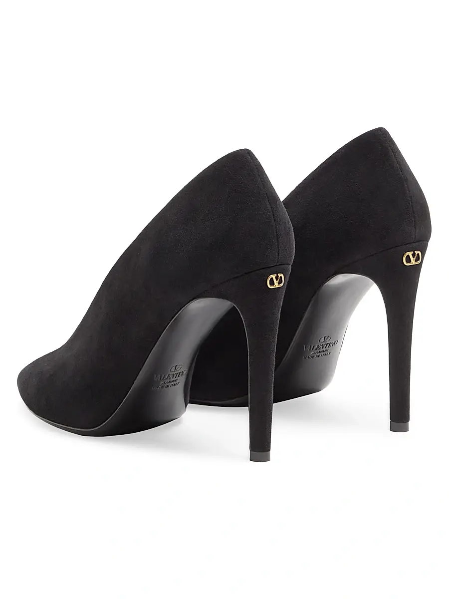Valentino Garavani Women's Open-Toe 105MM Revele Suede Pumps - Black | Thumbnail 3 Valentino Garavani Women's Open-Toe 105MM Revele Suede Pumps - Black | Thumbnail 3