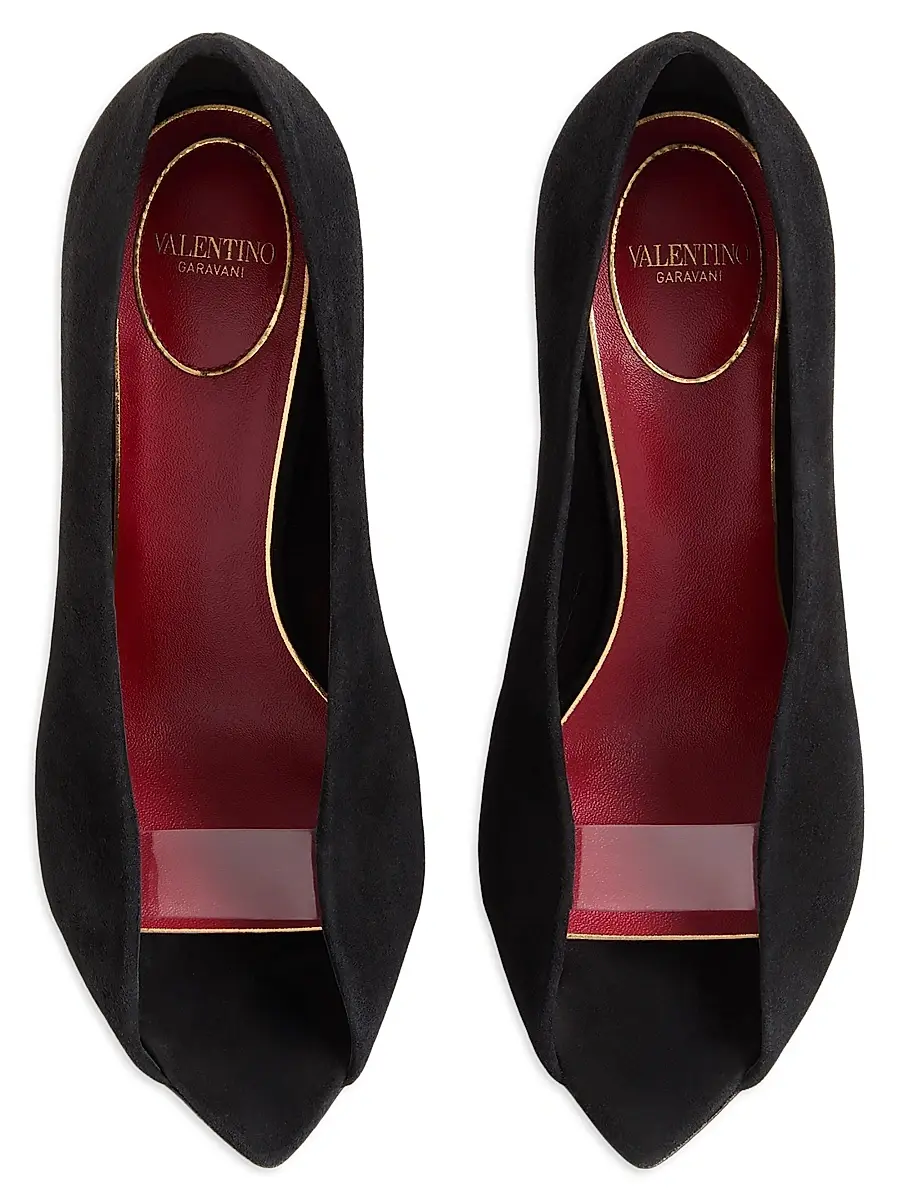 Valentino Garavani Women's Open-Toe 105MM Revele Suede Pumps - Black | Thumbnail 4 Valentino Garavani Women's Open-Toe 105MM Revele Suede Pumps - Black | Thumbnail 4