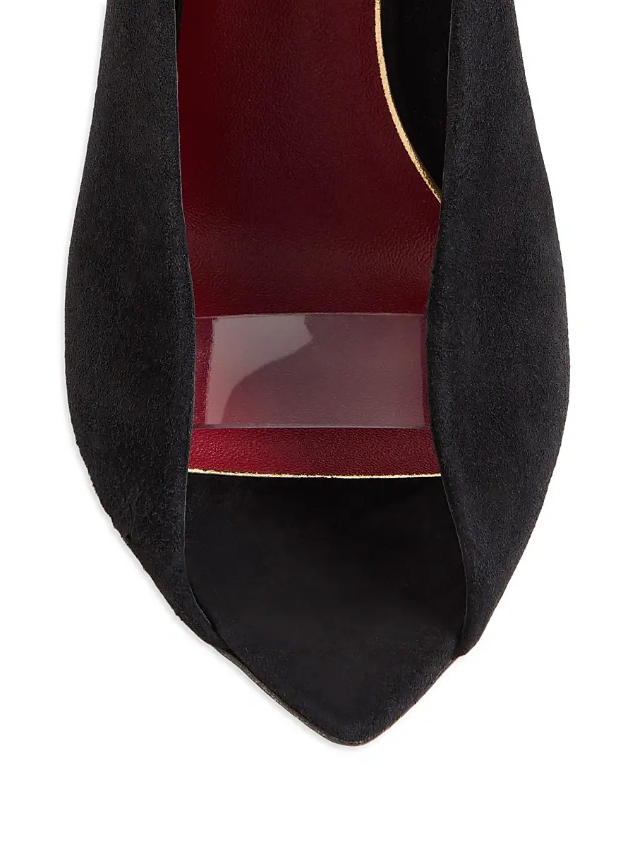 Valentino Garavani Women's Open-Toe 105MM Revele Suede Pumps - Black | Thumbnail 5 Valentino Garavani Women's Open-Toe 105MM Revele Suede Pumps - Black | Thumbnail 5