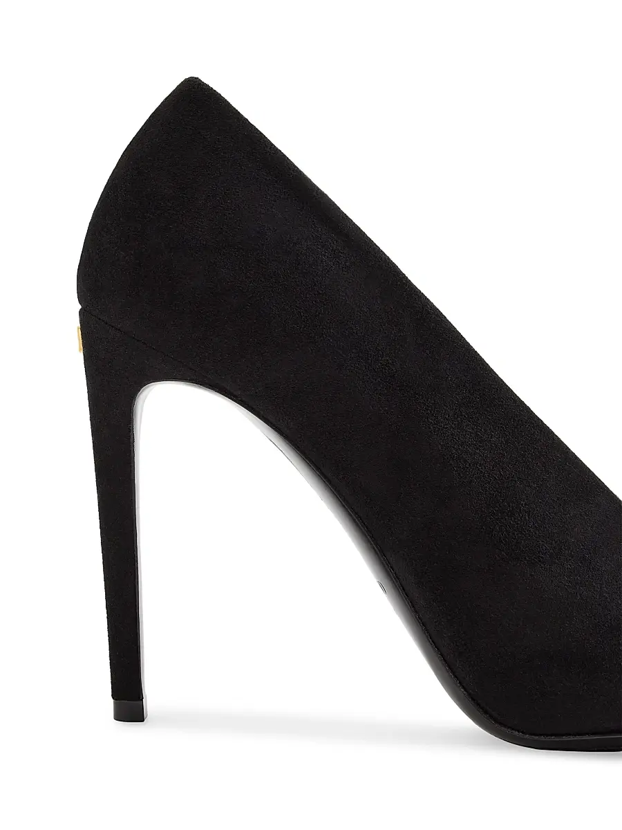 Valentino Garavani Women's Open-Toe 105MM Revele Suede Pumps - Black | Thumbnail 6 Valentino Garavani Women's Open-Toe 105MM Revele Suede Pumps - Black | Thumbnail 6