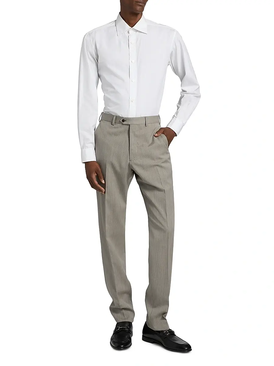 Emporio Armani Men's Flat Front Wool Trousers | Thumbnail 2 Emporio Armani Men's Flat Front Wool Trousers | Thumbnail 2