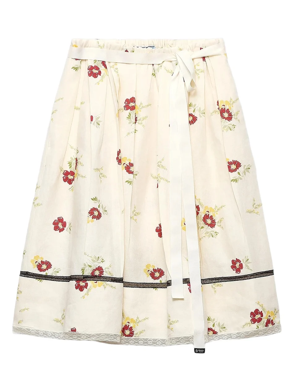 Women's Floral Print Linen Skirt