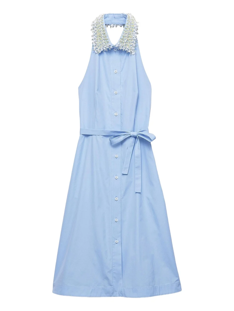 Women's Embroidered Poplin Shirt Dress Women's Embroidered Poplin Shirt Dress