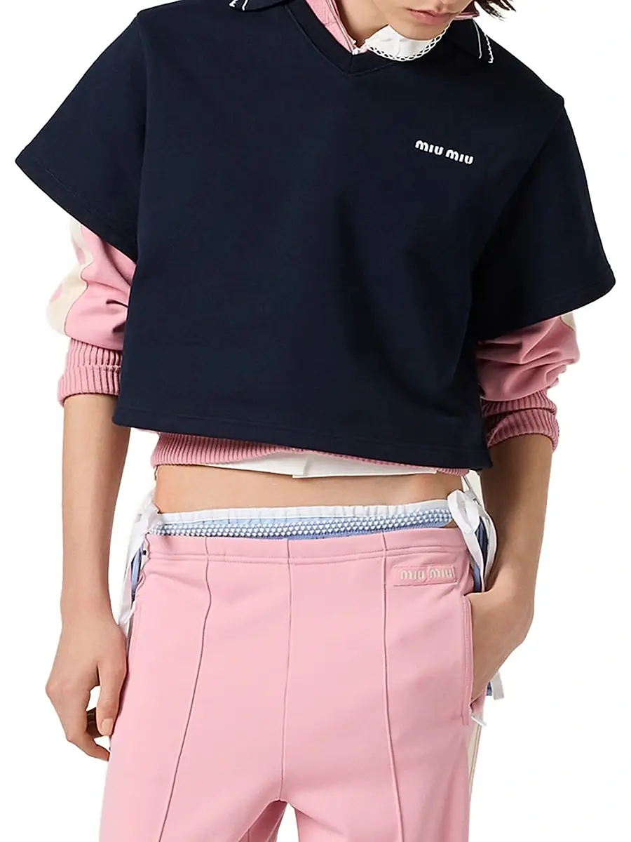 Miu Miu Women's Cropped Cotton Fleece Sweatshirt | Thumbnail 2