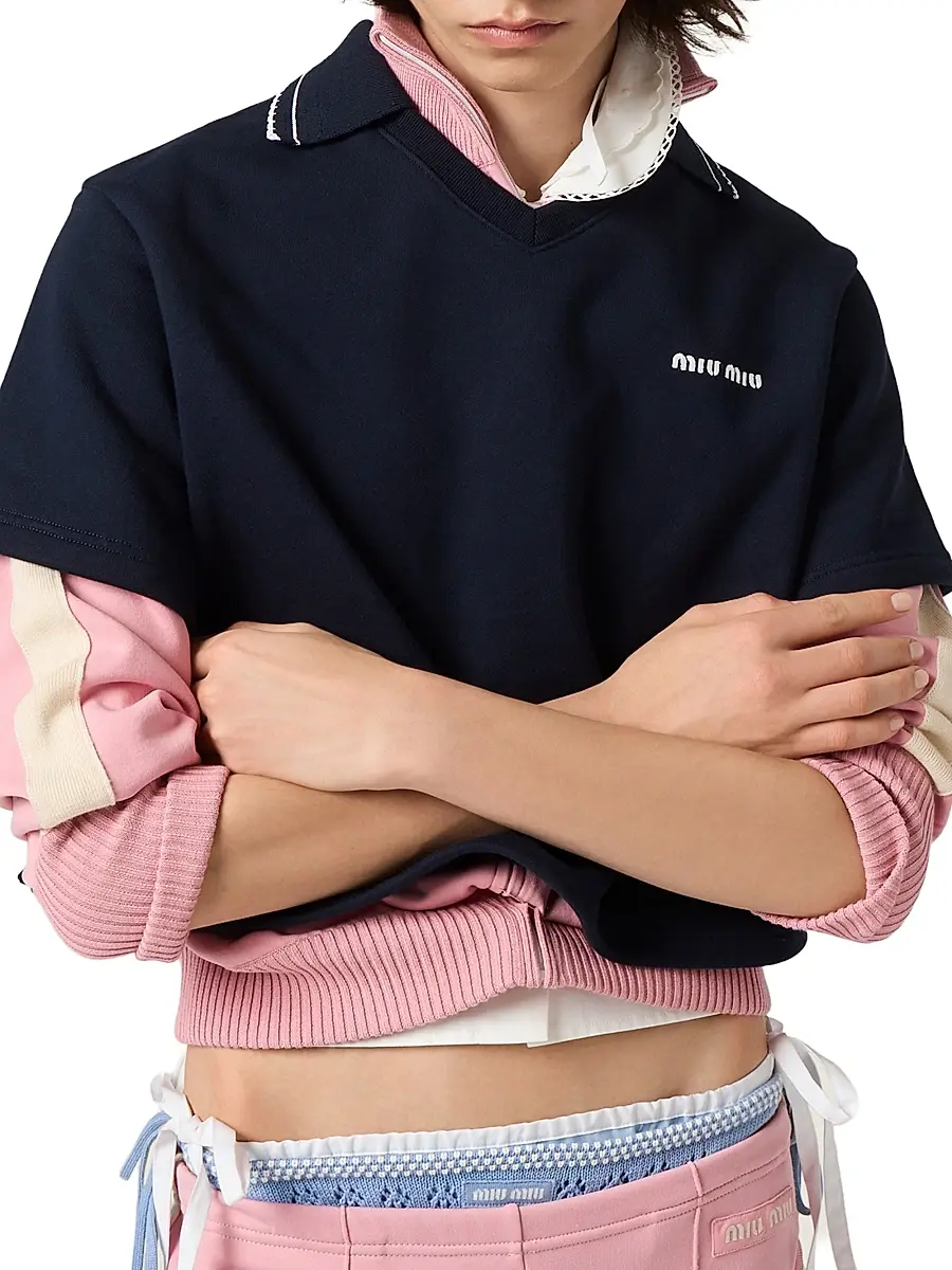 Miu Miu Women's Cropped Cotton Fleece Sweatshirt | Thumbnail 5
