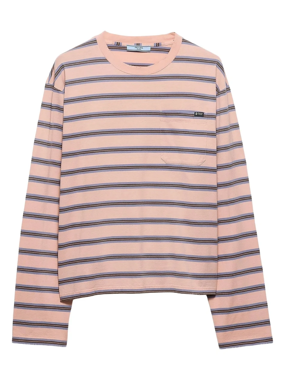 Prada Women's Long-Sleeved Striped Cotton Jersey T-Shirt