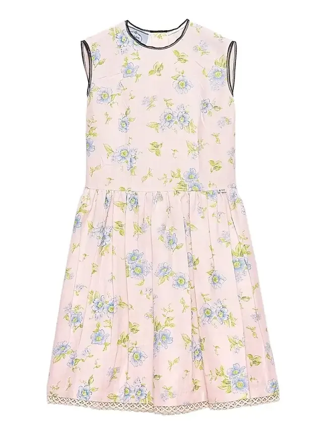 Women's Pleated Floral Print Linen Dress Women's Pleated Floral Print Linen Dress