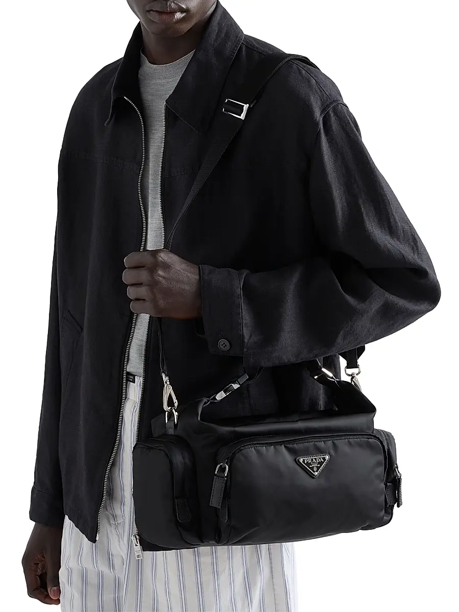 Prada Men's Re-Nylon and Saffiano Leather Shoulder Bag | Thumbnail 2 Prada Men's Re-Nylon and Saffiano Leather Shoulder Bag | Thumbnail 2