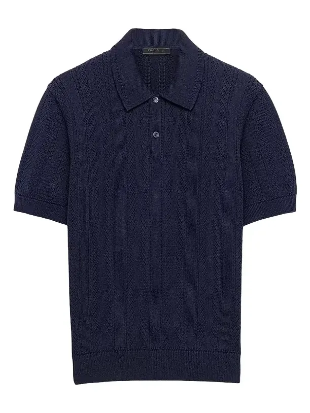 Men's Short-Sleeved Openwork Cotton Polo Shirt Men's Short-Sleeved Openwork Cotton Polo Shirt