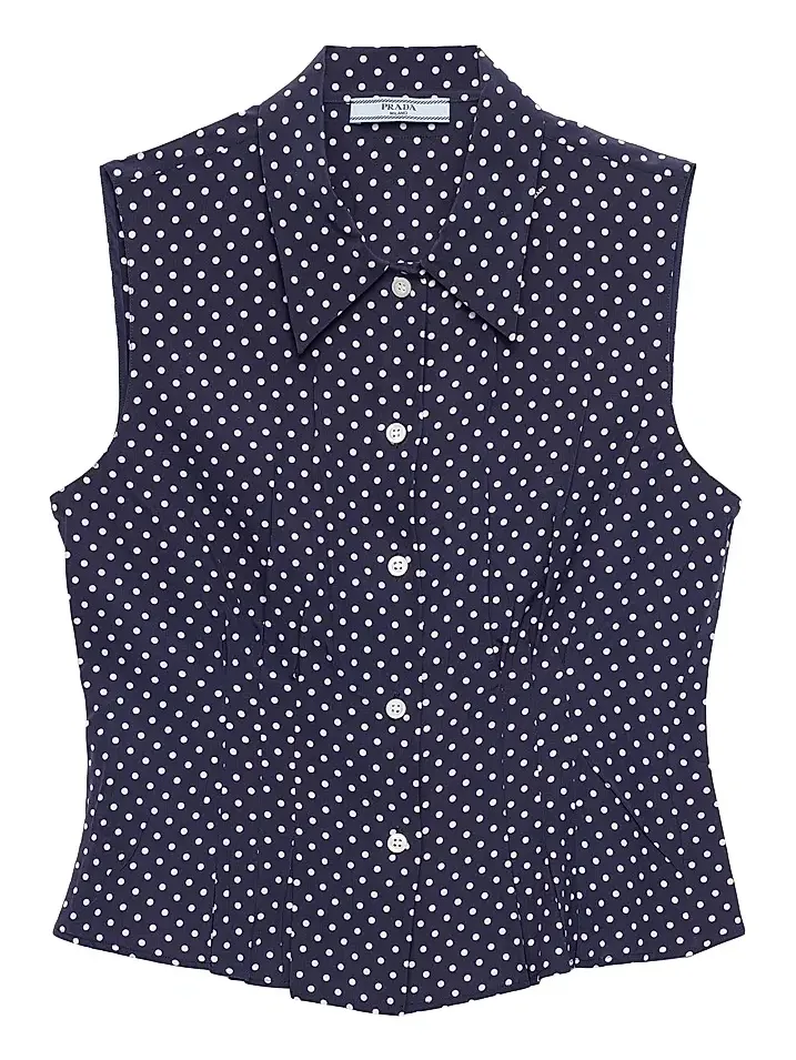 Prada Women's Sleeveless Polka-Dot Marocain Silk Shirt