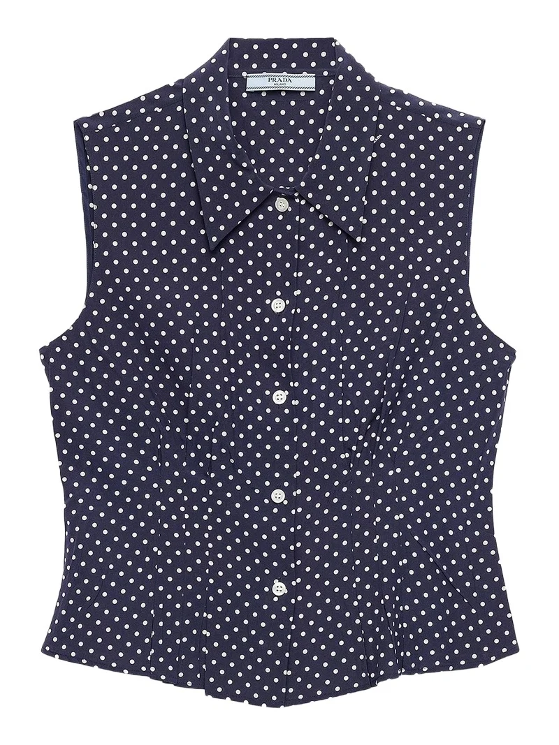 Prada Women's Sleeveless Polka-Dot Marocain Silk Shirt