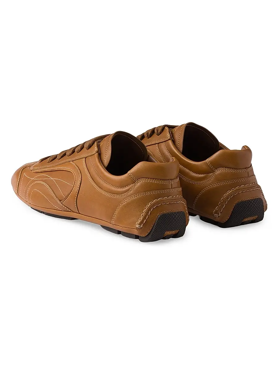 Prada Men's Montecarlo Re-Edition 2005 Antiqued Nappa Leather Sneakers - Brown | Thumbnail 3 Prada Men's Montecarlo Re-Edition 2005 Antiqued Nappa Leather Sneakers - Brown | Thumbnail 3