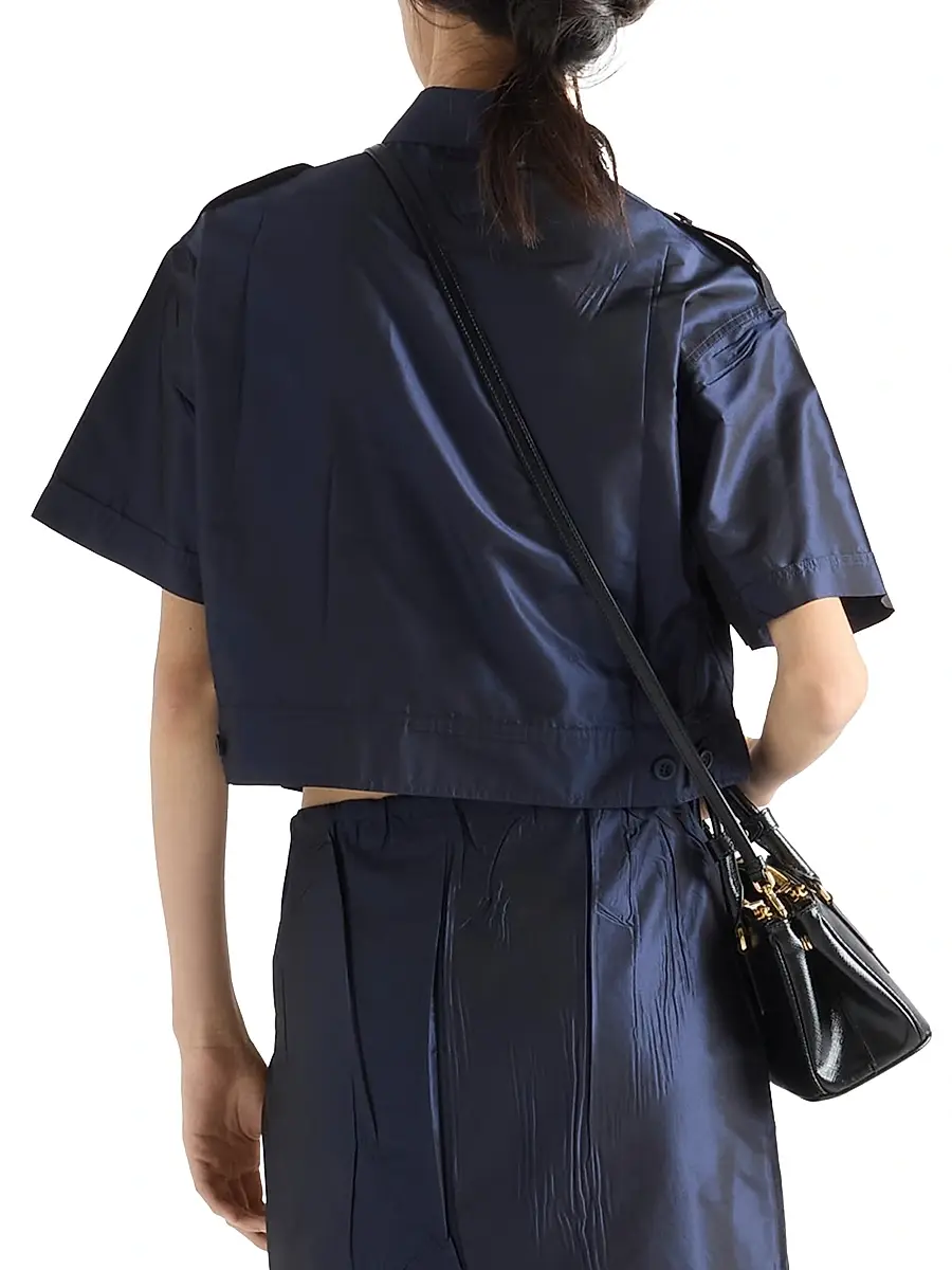 Prada Women's Cropped Taffeta Shirt - Blue | Thumbnail 3
