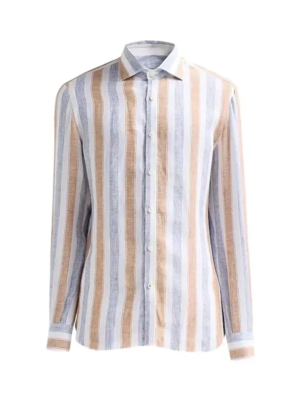 Men's Striped Linen Button-Front Shirt Men's Striped Linen Button-Front Shirt