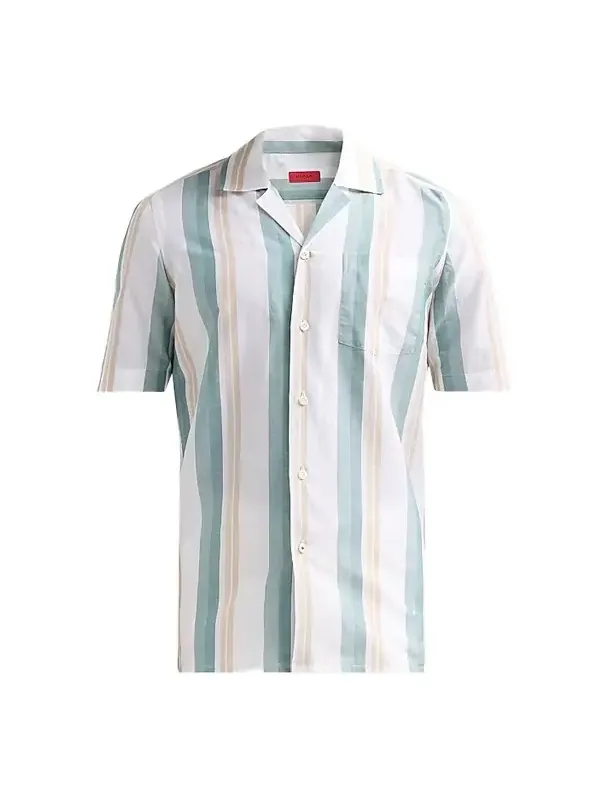 Men's Striped Cotton-Linen Camp Shirt