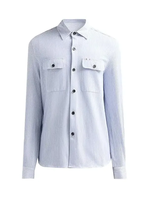Men's Striped Seersucker Linen-Blend Overshirt Men's Striped Seersucker Linen-Blend Overshirt