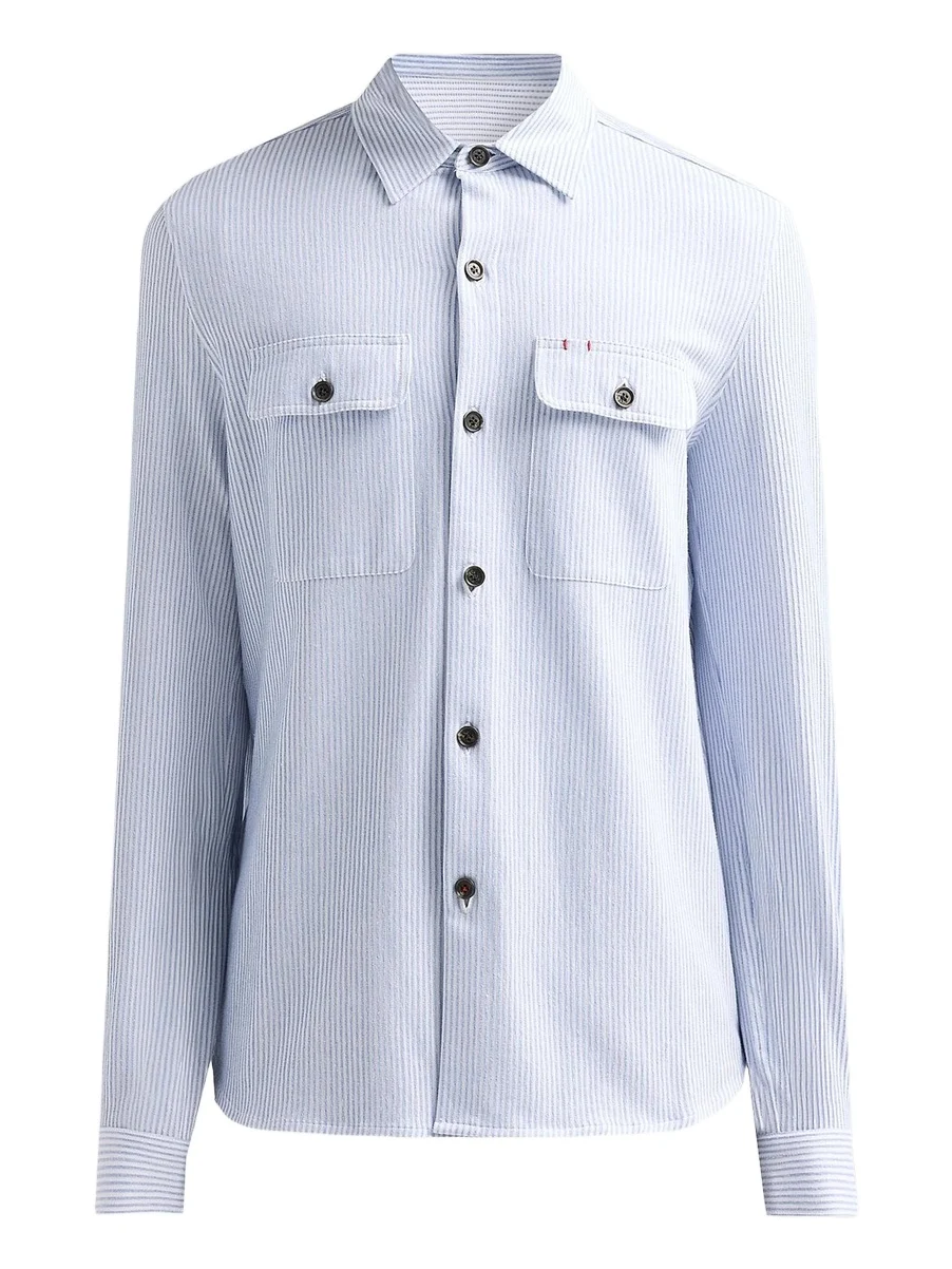 Men's Striped Seersucker Linen-Blend Overshirt Men's Striped Seersucker Linen-Blend Overshirt