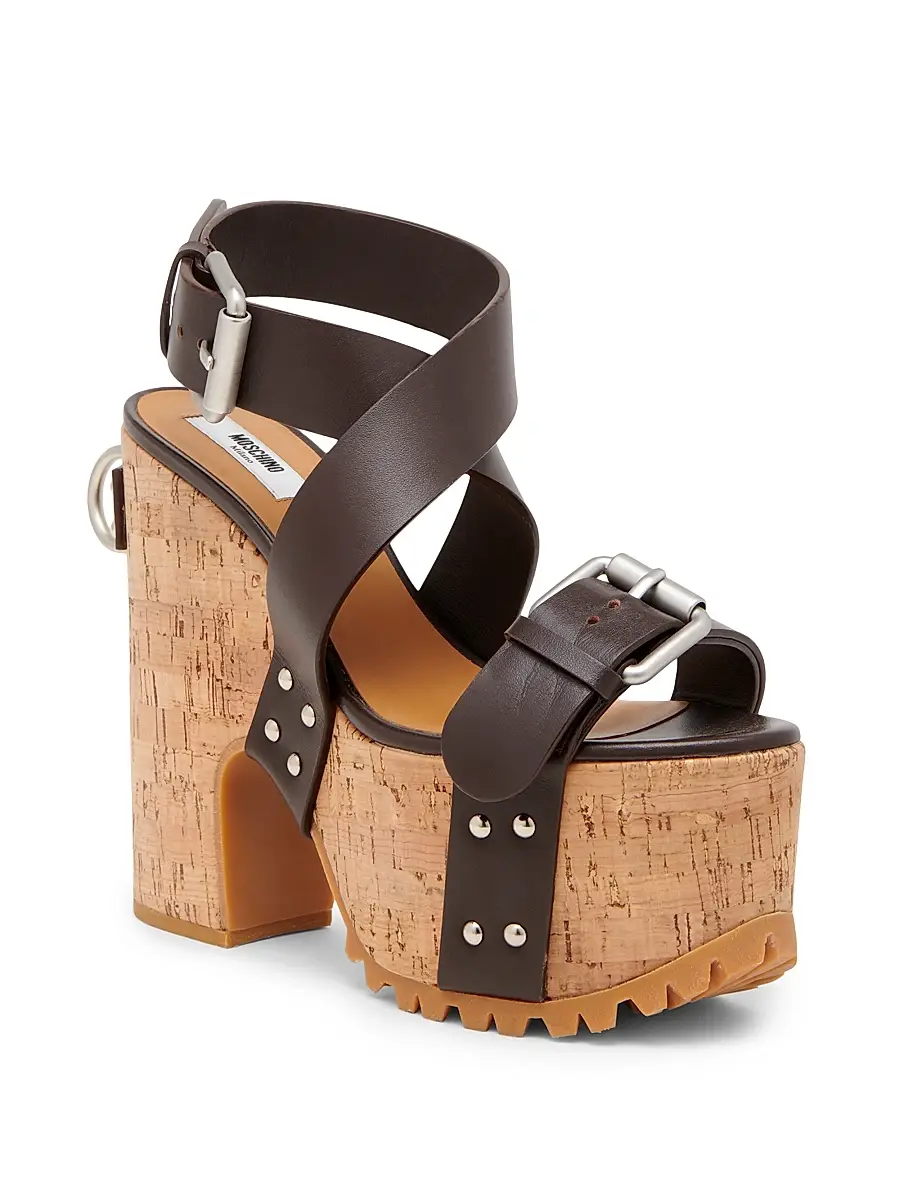 MOSCHINO Women's Open Toe Leather Platform Sandals | Thumbnail 2