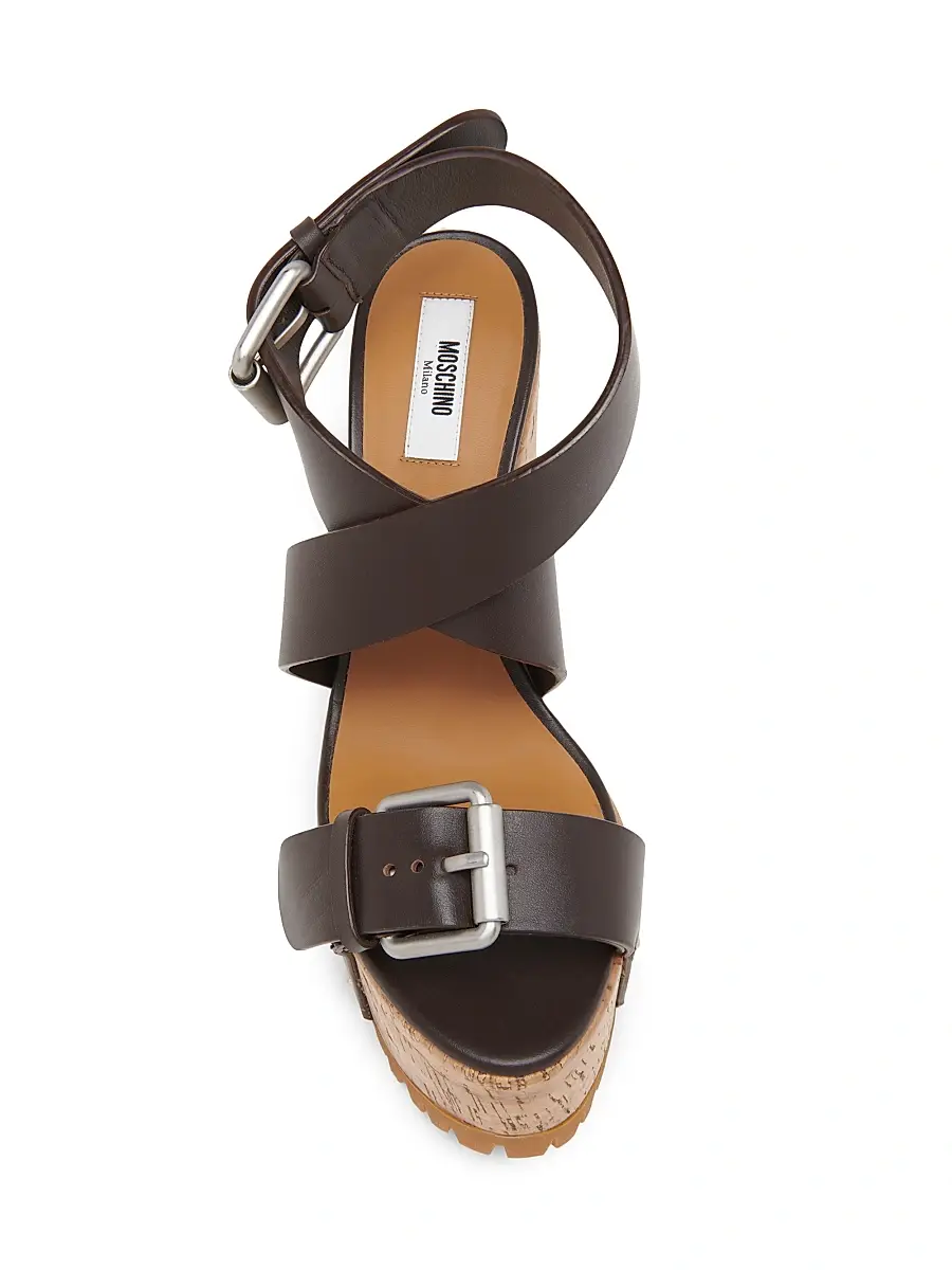 MOSCHINO Women's Open Toe Leather Platform Sandals | Thumbnail 4