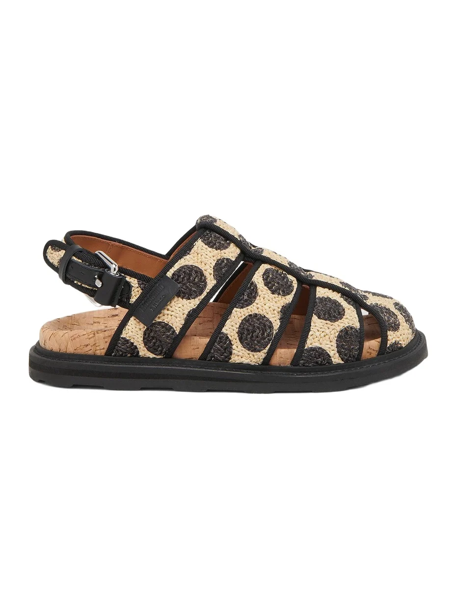 Women's Polka Dot Woven Raffia Sandals