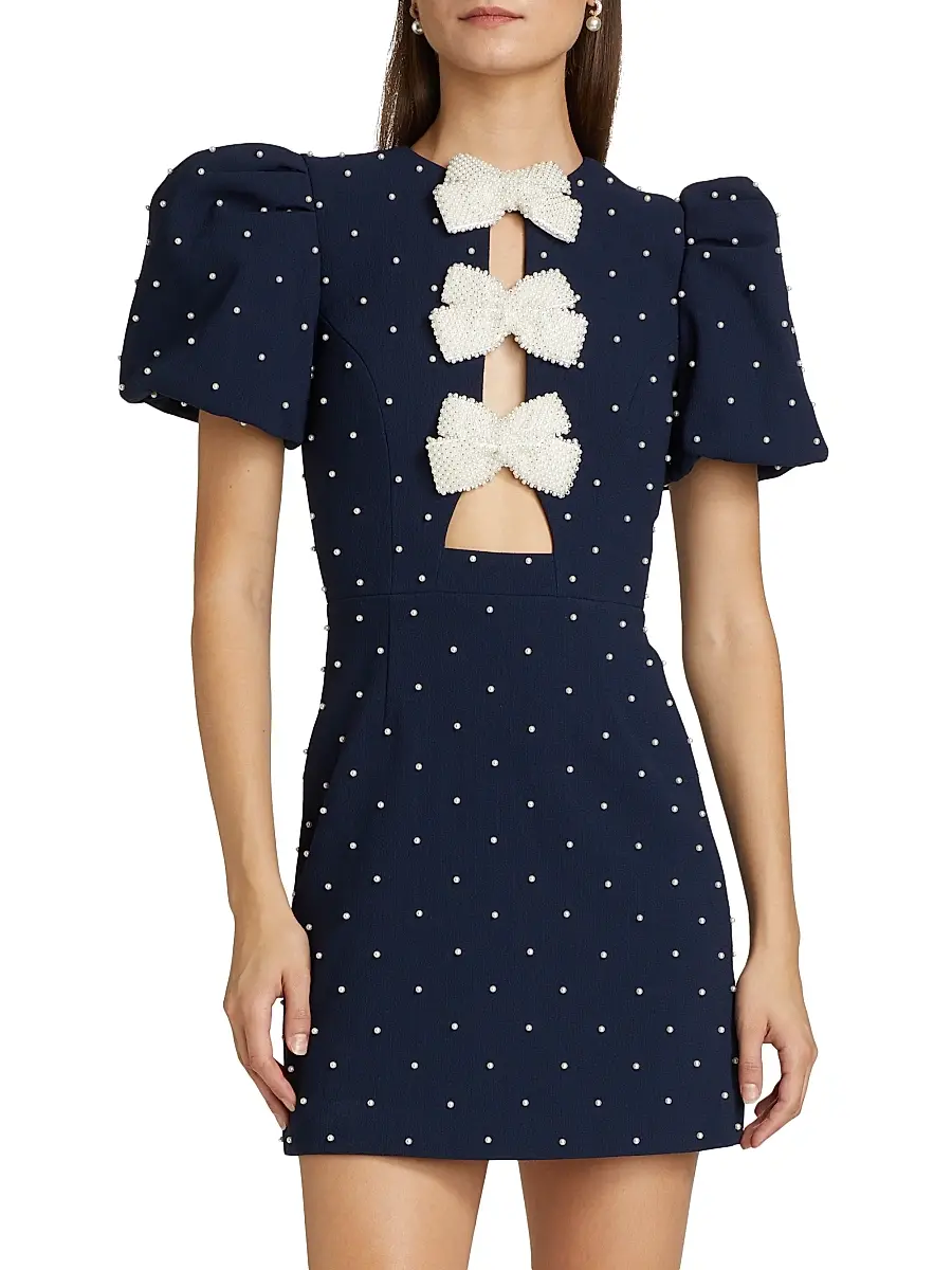 Rebecca Vallance Women's Veronica Pearl Bow Puff-Sleeve Minidress | Thumbnail 3 Rebecca Vallance Women's Veronica Pearl Bow Puff-Sleeve Minidress | Thumbnail 3