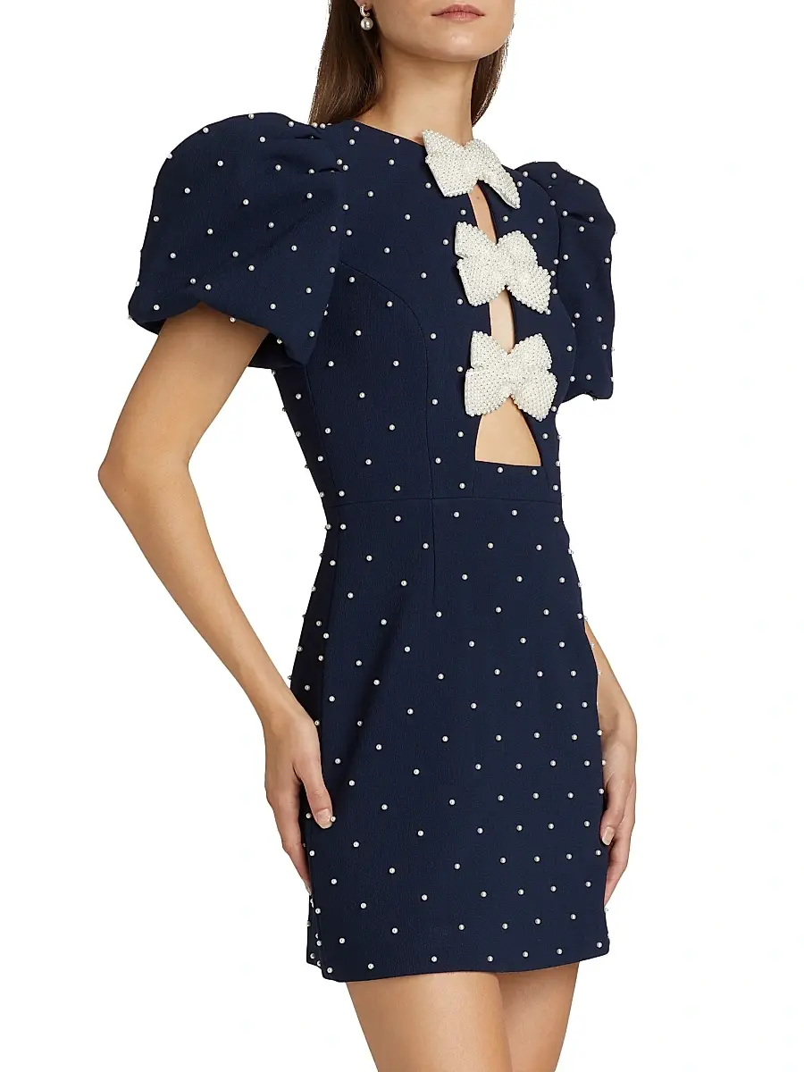 Rebecca Vallance Women's Veronica Pearl Bow Puff-Sleeve Minidress | Thumbnail 4 Rebecca Vallance Women's Veronica Pearl Bow Puff-Sleeve Minidress | Thumbnail 4