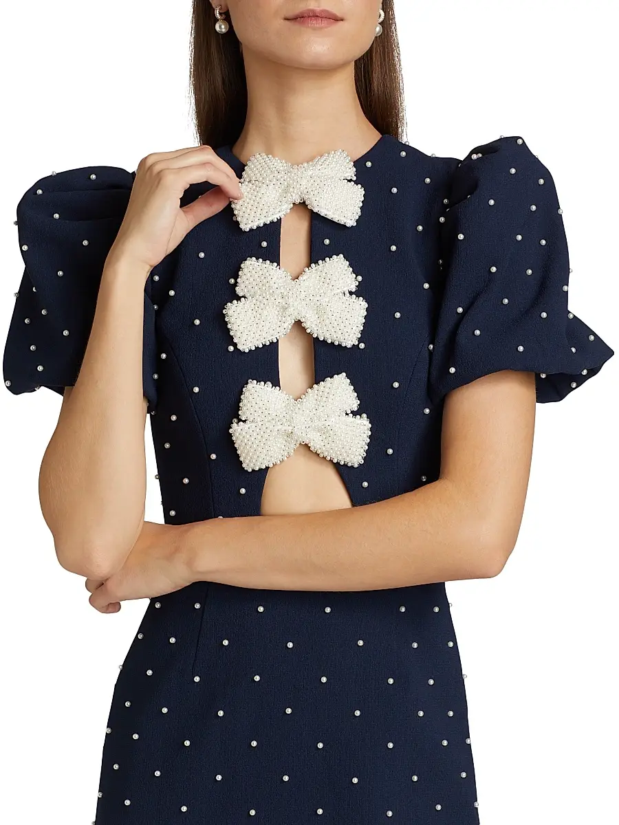 Rebecca Vallance Women's Veronica Pearl Bow Puff-Sleeve Minidress | Thumbnail 6 Rebecca Vallance Women's Veronica Pearl Bow Puff-Sleeve Minidress | Thumbnail 6