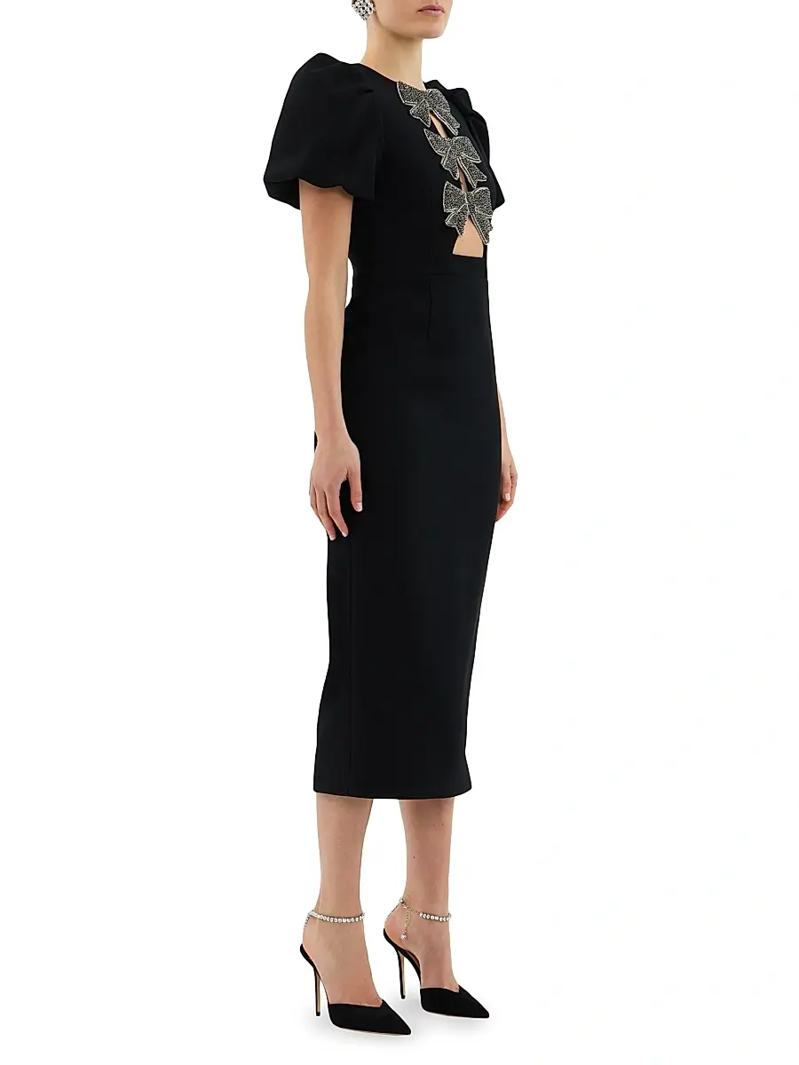 Rebecca Vallance Women's Eliana Crystal-Embellished Velvet Puff-Sleeve Midi-Dress | Thumbnail 3 Rebecca Vallance Women's Eliana Crystal-Embellished Velvet Puff-Sleeve Midi-Dress | Thumbnail 3