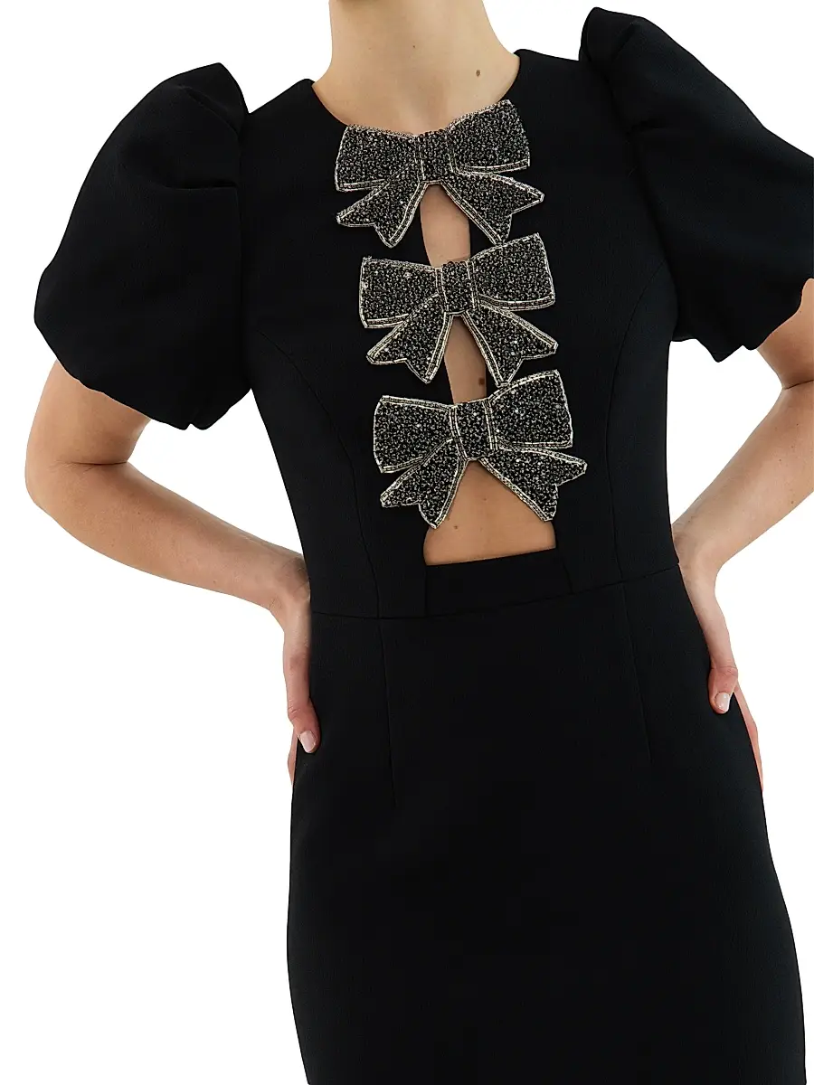Rebecca Vallance Women's Eliana Crystal-Embellished Velvet Puff-Sleeve Midi-Dress | Thumbnail 5 Rebecca Vallance Women's Eliana Crystal-Embellished Velvet Puff-Sleeve Midi-Dress | Thumbnail 5