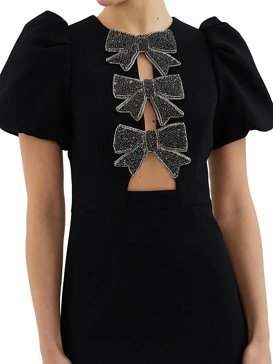 Rebecca Vallance Women's Eliana Crystal-Embellished Velvet Puff-Sleeve Midi-Dress | Thumbnail 6 Rebecca Vallance Women's Eliana Crystal-Embellished Velvet Puff-Sleeve Midi-Dress | Thumbnail 6