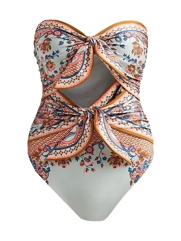 Women's Aster Floral Paisley Scarf Tie One-Piece Swimsuit Women's Aster Floral Paisley Scarf Tie One-Piece Swimsuit