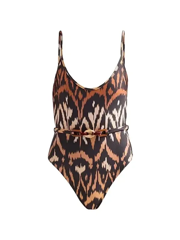 Zimmermann Women's Aster Ikat-Inspired Scoopneck One-Piece Swimsuit