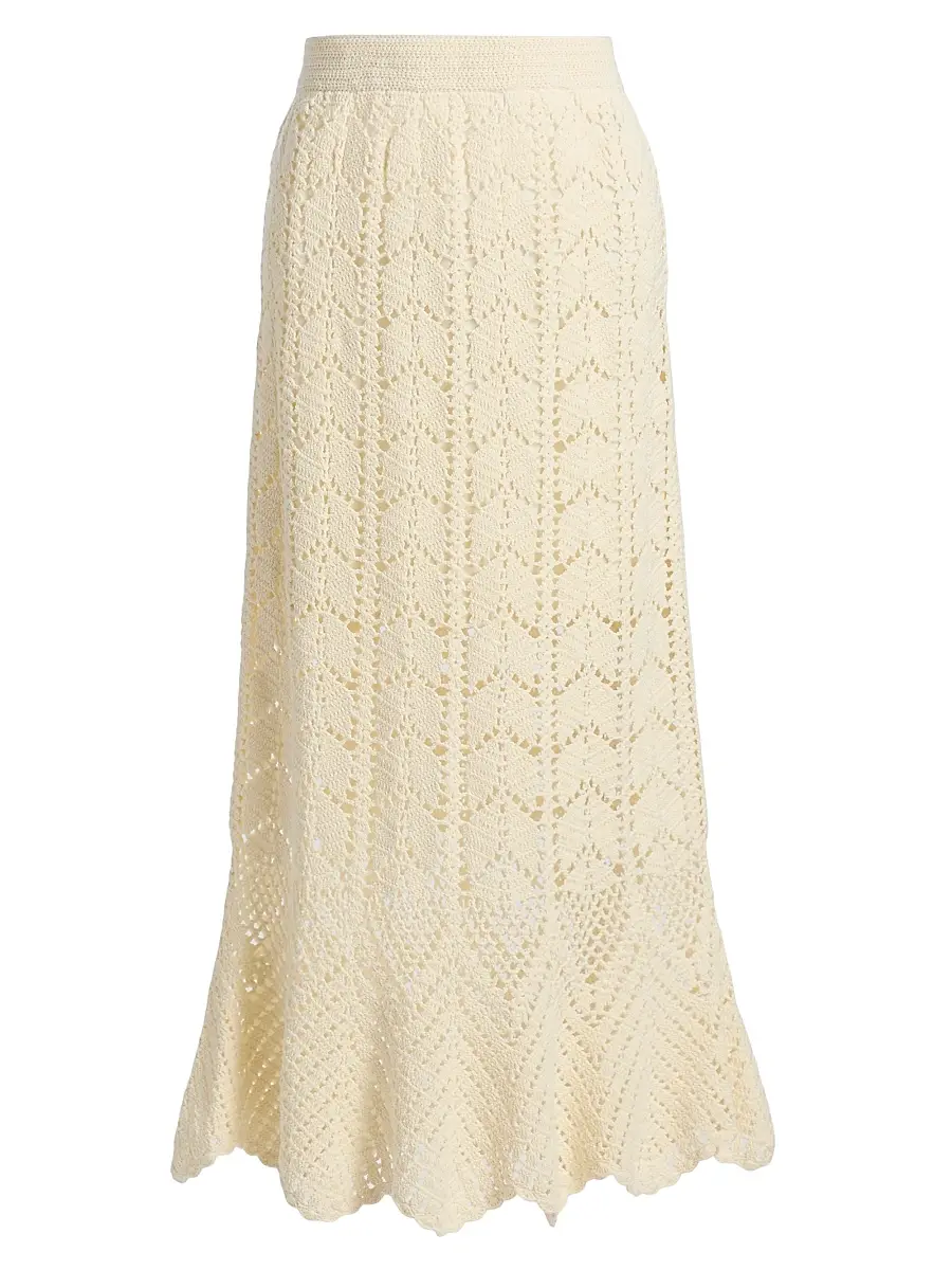 Zimmermann Women's Awaken Lace Crochet Cotton Midi-Skirt - Cream | Image 1 Zimmermann Women's Awaken Lace Crochet Cotton Midi-Skirt - Cream | Image 1