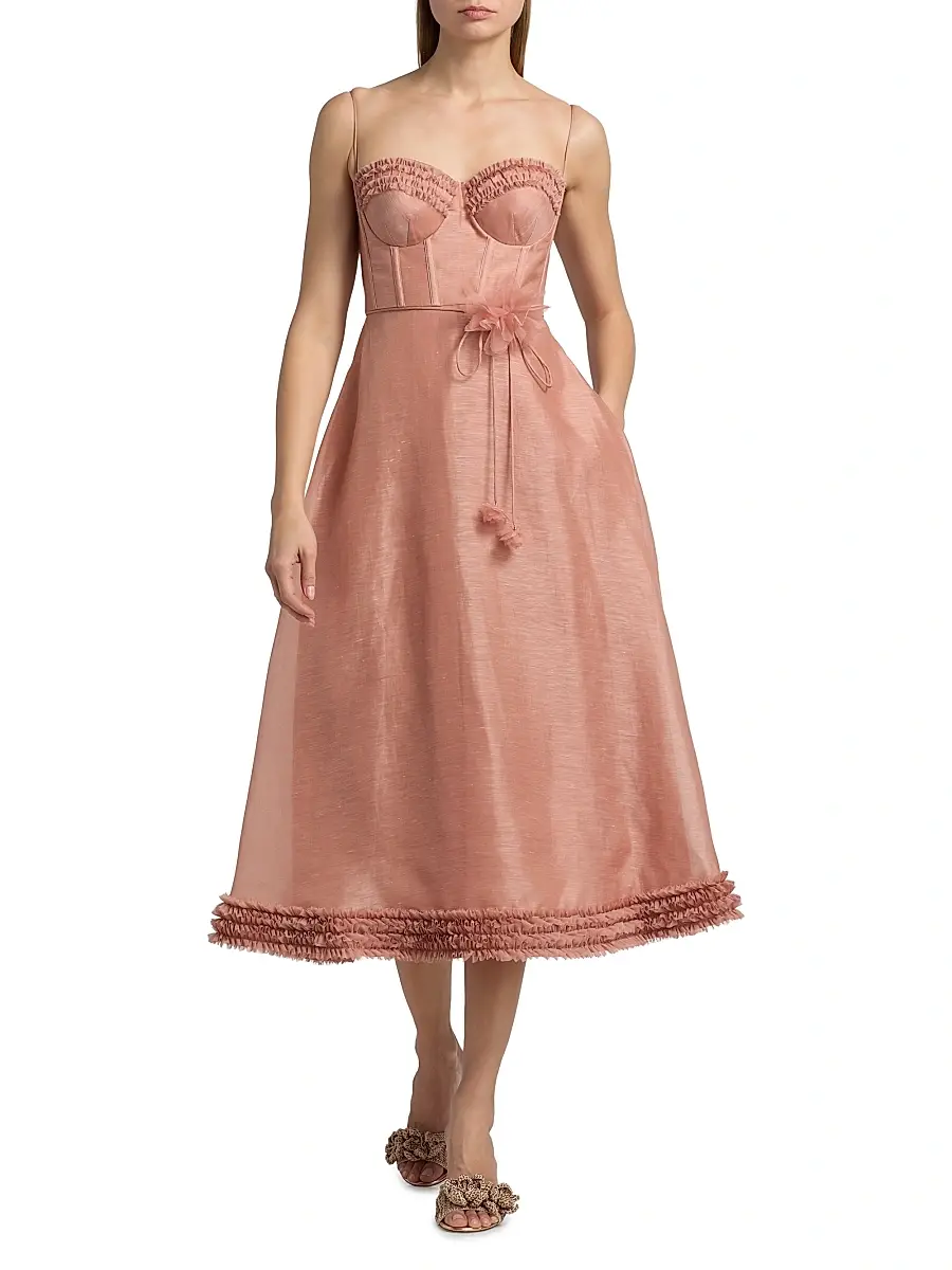 Zimmermann Women's Luna Floral Ruffle Linen-Silk Midi-Dress | Thumbnail 2